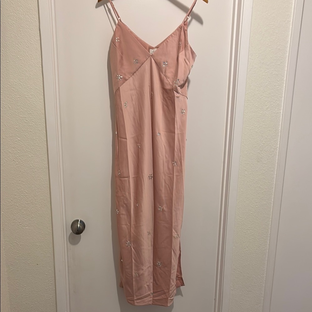NWT A New Day Pink Satin Bejeweled Slip Spaghetti Strap Dress